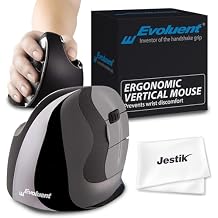 Evoluent Vertical Mouse D Medium VMDM - Ergonomic Wired Mouse for Laptop and PC with Jestik Microfiber Cloth