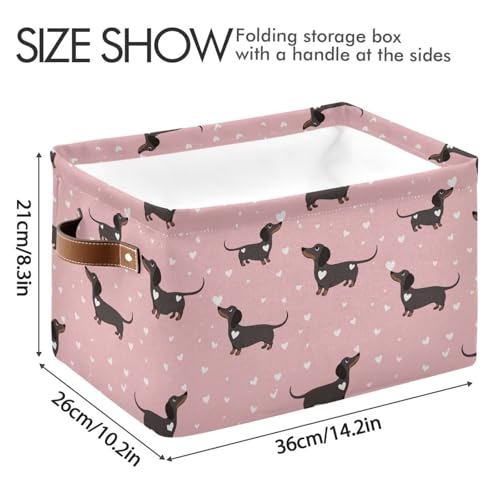Image of Aslsiy Storage Basket Dachshund Dogs and Hearts Pink-1 Nursery Bins Baby Canvas Box Clothes Shelf Basket Laundry Hampers 2 Pcs