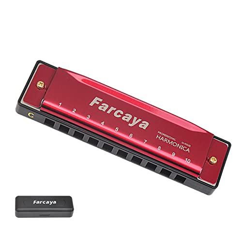 Farcaya Harmonica For Kids Students Beginners Adults Blues Harp Diatonic C Key 10 Holes 20 Tones Metal Mouth Organ With Hard Case And Cleaning Cloth (Red) #TOP8