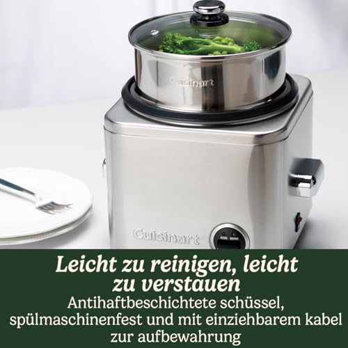 Cuisinart Reiskocher 400g Tasse| Reis- & Getreide-Multikocher | Dämpfen & Warmhalten | Einziehbares Kabel | Edelstahl-Dampftopf BPA-frei | Messbecher & Reislöffel | Inklusive Rezeptbuch