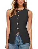 Fallorchid Womens Round neck Suit Vest Sleeveless Button Business Jacket Waistcoat Top