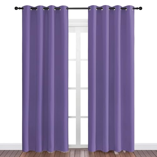 Image of NICETOWN Lilac Purple Blackout Curtains 86 inch Long, 55 inch Wide, 2 Pieces for Office, Dining, Guest Room - Sound Reducing, Heat and Cold Block Panels for Modern Decorative