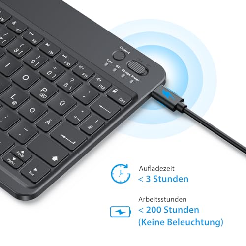 OMOTON Bluetooth Tastatur für iOS/Android/Windows mit Telefonhalter, iPad Tastatur mit Hintergrundbeleuchtung, Wiederaufladbar, QWERTZ… – Ansicht 5