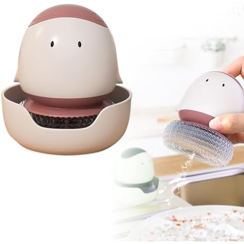 Dish Scrub Brush with Soap Dispenser, Innovative Cute Pot Brush with Holder Household Kitchen Brush for Dish Pot Pan Sink Cleaning, Dish Scrubber Brush with Handle (Red, 1pc) Cover