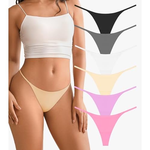 DEANGELMON Seamless G-string Thongs for Women - No Show Thong Underwear Low Rise Stretch Panties Workout Pack Large C-6pcs