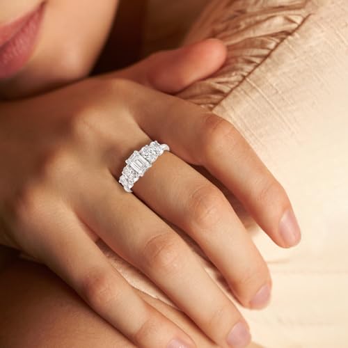 DEWBERRY IGI Certified 2.5 Cttw Lab Grown Diamond Five Stone Engagement Ring | 925 Silver Women Prong Set Diamond Ring Jewelry Gifts for Anniversary 14K Yellow or White Gold Plated (VS/F-G) Size 4-102