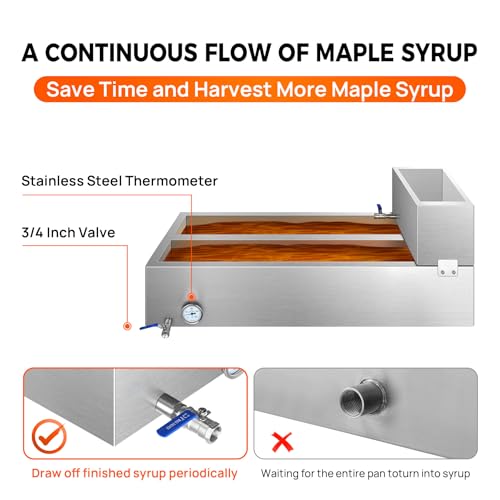 Image of 48x24x18.5 Inch Maple Syrup Evaporator Pan, 304 Stainless Steel with 2 Valves & 1 Thermometer & 1 Divided Pan for Efficient Boiling