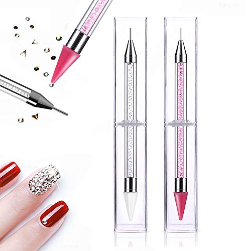 2 Pieces Dual-Ended rhinestone picker,Nail Rhinestone Picker Dotting Tool with Extra 2 Wax Head, Manicure Nail Art DIY Decoration Tool(Pink and White)
