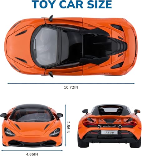Image of FEXXA 1.18 Scale McLaren 720S Die-Cast Metal Car with Sport car Openable Doors Light and Sound,Pull Back Function Indoor Outdoor Toy for Kids (Orange)
