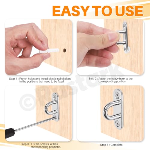 Rustark 4 Stück M5 304 Edelstahl Oval Augplatten Deckenhaken mit Öse Silber Zurröse Wandöse Decksplatt Ösenplatte Mastplatte Wandhaken Ösen Halterung mit Schrauben und Gummistopfen