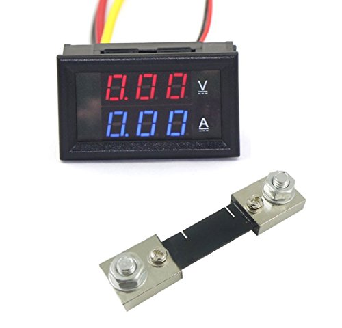 KKHMF 2in1 電圧計電流計2色レッド/ブルー LED 表示ボルトアンペア計電流計 100A 0-300V と 100A シャント抵抗器