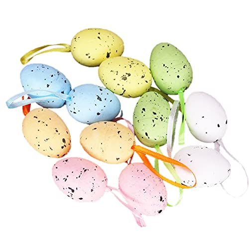 Lot de 12 œufs de Pâques colorés imprimés en mousse claires pour décoration d'arbre de Pâques, accessoires de fête de printemps, décoration festive à suspendre (noir, taille unique)