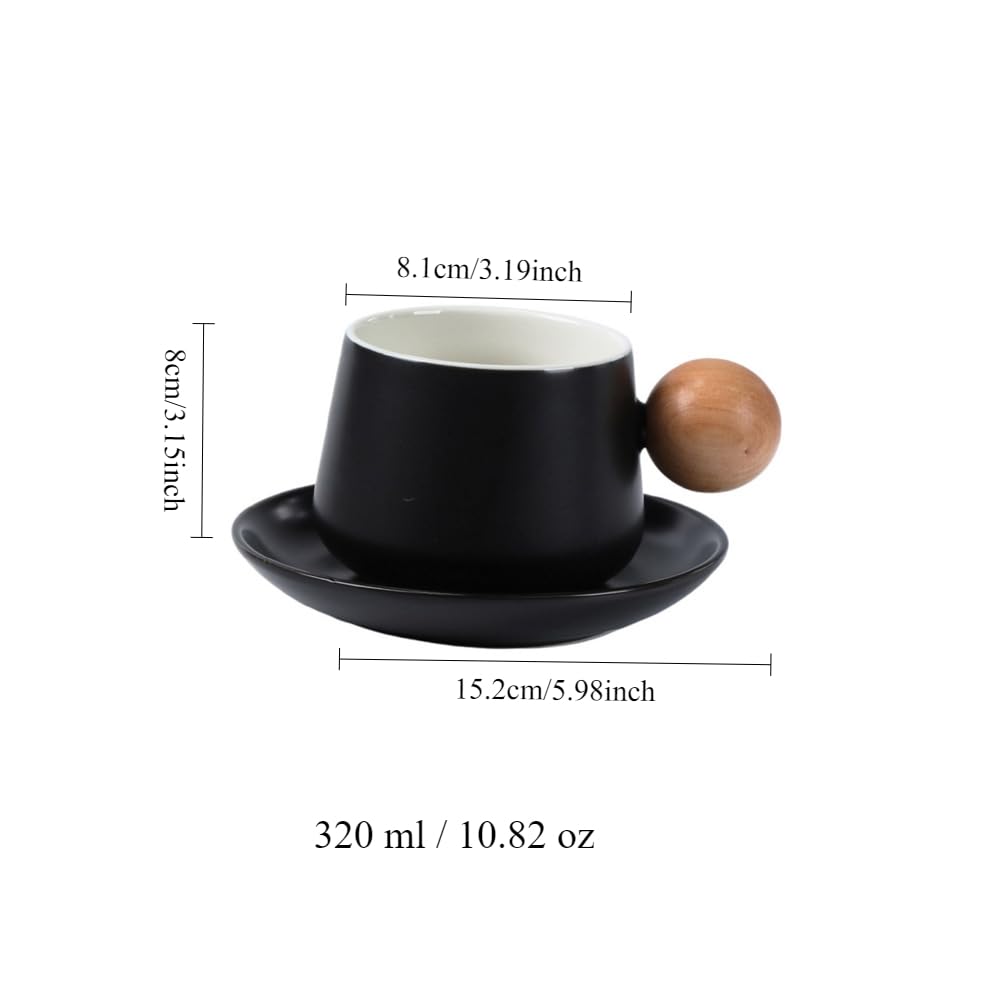 Tasse et Soucoupe en céramique, 320 ML / 10,82 oz, pour la Maison, Le Bureau, l'eau ou Le thé (Blanc, 320 ML / 10,82 oz)