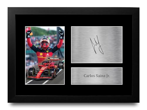 HWC Trading FR A4 Carlos Sainz Jr Ferrari Gifts Printed Signed Autograph Picture for F1 Formula 1 Racing Fans - A4 Framed