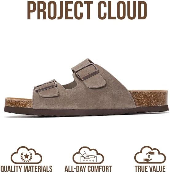 Project Cloud 100% Genuine Leather Mens Sandals - Memory Foam Insole & Cork Footbed Slides for Men Footwear - Non-Slip Summer Sandals for Men & Lightweight Mens Slides (Heritage) - Image 3