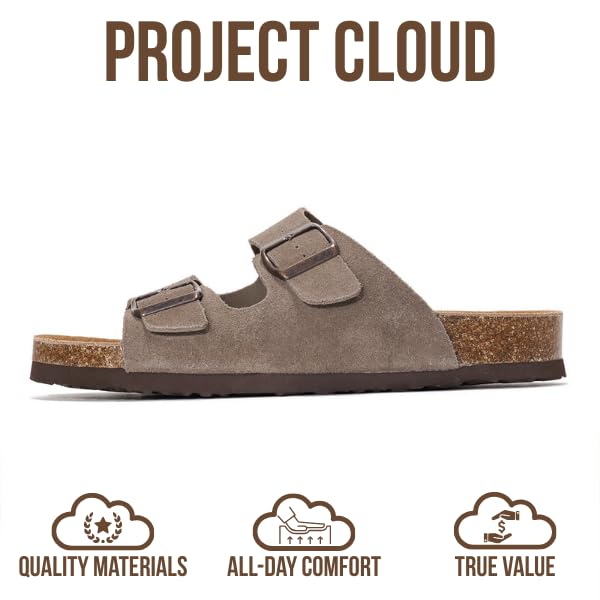Project Cloud Genuine Leather Mens Sandals with Memory Foam Natural Cork Footbed Slides for Men Footwear - Non-Slip Double-Strap Buckle Summer Sandals (Arizona)3