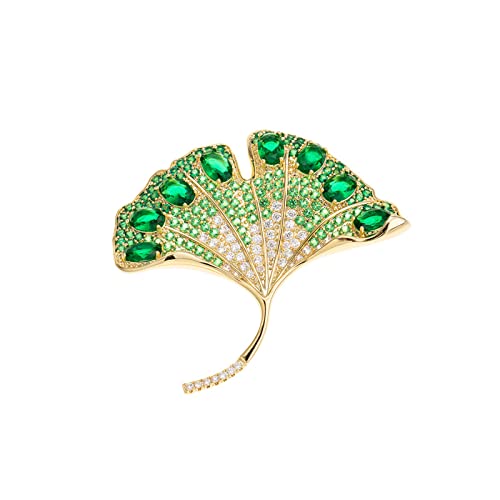 Broche feuille de ginkgo vert bijou émaillé haute finition