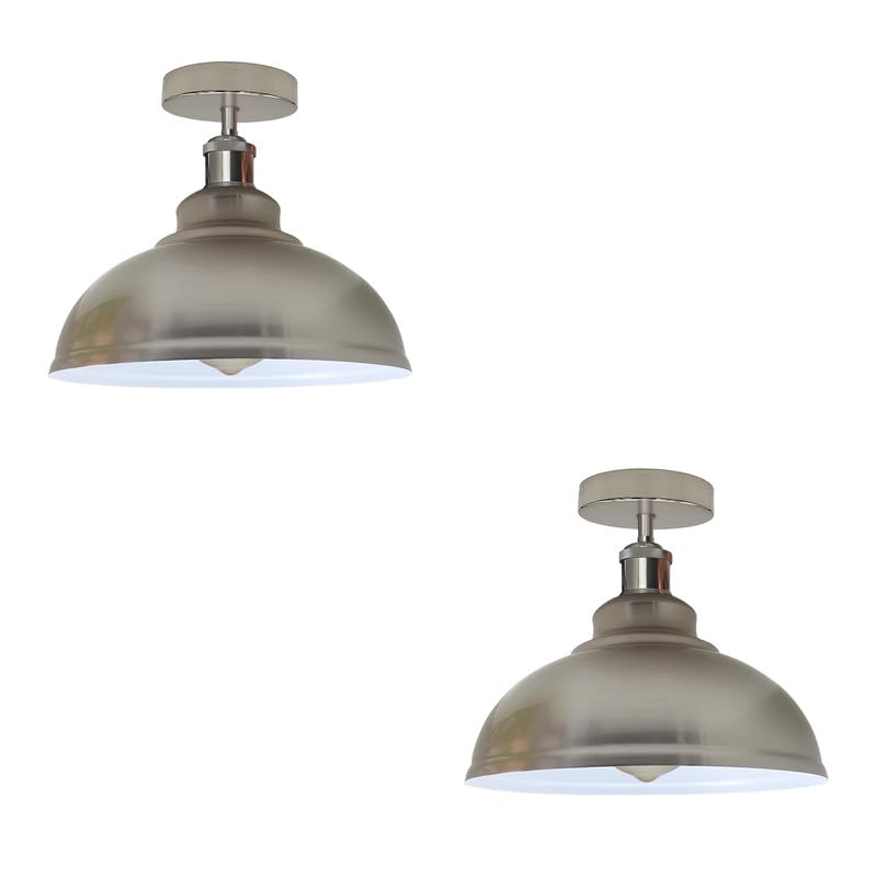 LEDSone Flush Mount Ceiling Light Fitting Industrial Vintage Kitchen Light Ceiling Metal Curvy 29cm Rustic Farmhouse Semi Flush Lighting Fixture Hanging Pendant for Indoor Porch