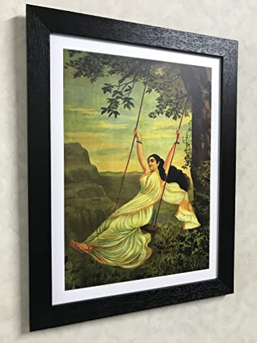 Image of Adventures� *Rambha and Mohini*- Two Paintings by Raja Ravi Varma, Set of 2 Wall D�cor Frames. Matt Satin Print with MDF & 1 inchPS Black Frame. Size 14 inchx18 inch each.