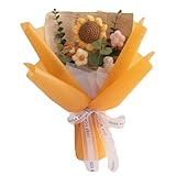 BDBFPAN Gehäkelte Blumen,Künstliche Blumen,Sonnenblumen Orange Blumenstrauß,Geeignet Als Geschenk zum Jubiläum,Abschlussfeier oder zum Muttertag