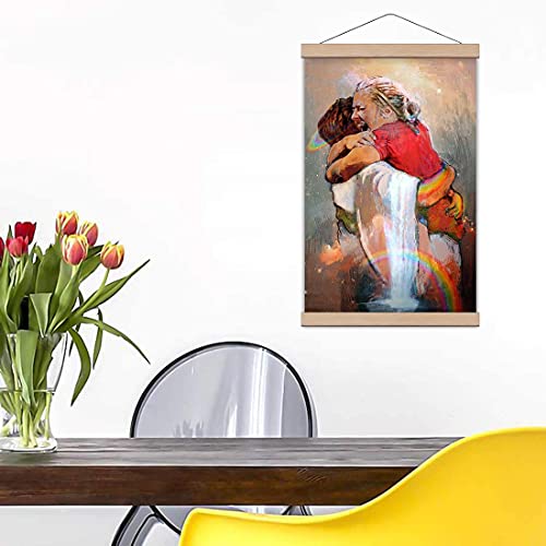 Wall Art Prints 1St Day In Heaven Girl Embracing & Hugging Jesus Wall Decor Prints Home Decor Posters Wall Art Canvas Pictures With Magnetic Poster Frame Hanger (30X45Cm) #TOP1