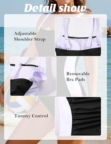 Tummy Control One Piece Bathing Suit for Women Sexy Push Up Slimming Ladies Swimwear Colour Blocking Swimsuit Beach4