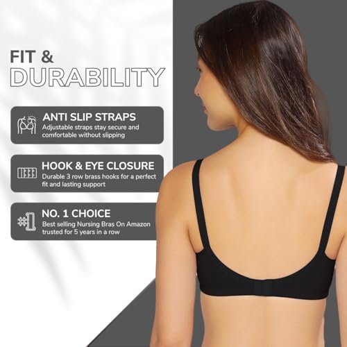 MomToBe Women's Cotton Full Cup Non-Padded Feeding Bra/Nursing Bra/Maternity Bra- Pack Of 3 Multicolour, 34