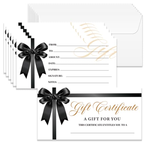 Chèques cadeaux vierges avec enveloppes 17 x 8,5 cm pour anniversaire et spa