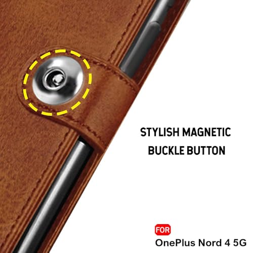 Image of TheGiftKart Genuine Leather Finish Flip Back Cover Case for OnePlus Nord 4 5G | Inbuilt Pockets & Stand | Wallet Style | Designer Button | Flip Cover Back Case for OnePlus Nord 4 (Faux Leather, Brown)