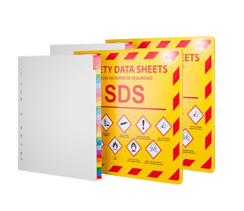Yellow Safety (YS) 2 Pack SDS Binder - With Page Dividers Size 8.5x11 Inches 2025 Requirements Heavy Duty 3 Inch 3 Ring Safety Data Sheet SDS Binder