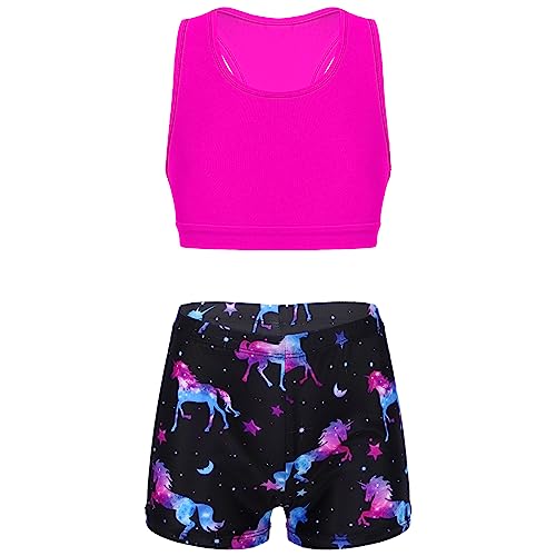 Girls 2 Piece Athletic Gymnastic Dance Sports Bra Crop Top with Shorts Set
