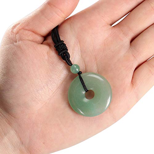 Jovivi AJ2000569 30Mm Circle Donut Healing Crystals Necklace Natural Green Aventurine Semi-Precious Gemstone Stone Amulet Lucky Coin Donuts Protection Reiki Chakra Pendant Adjustable Rope thumb #2