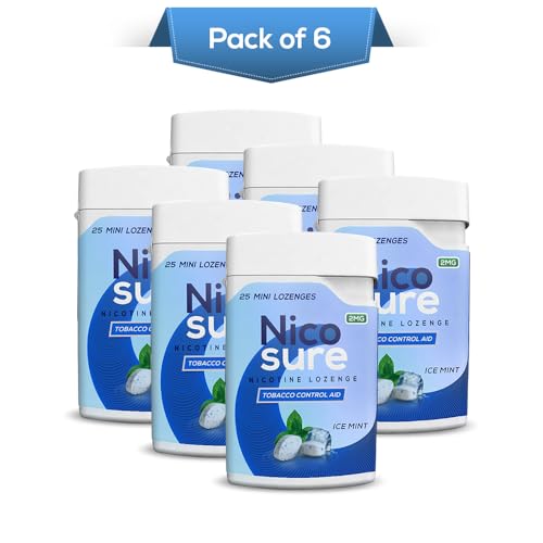 Image of Nicosure Nicotine Lozenges Container Pack-2mg-Pack of 6-150 Lozenges|Tobacco Control Aid|Icemint Flavour|Aids in Quitting Tobacco|Sugar-free|Mini Size Max Flavour