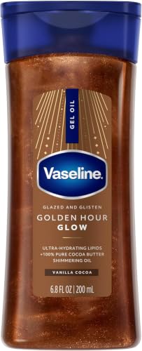 Image of Vaseline Glazed and Glisten Golden Hour Body Gel Oil Glow Vanilla Cocoa Shimmering with Ultra-Hydrating Lipids and 100% Pure Cocoa Butter, 6.8 Oz (Pack of 6)