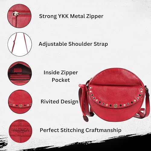 Genuine Italian Leather Boho Studded Round Crossbody Sling Bag - Stylish, Durable, & Perfect for Everyday Use for women2