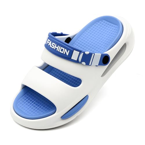 Men's Slide Sandals Indoor and Outdoor, Casual Platform Slide Sandals for Men Spring Summer, Lightweight Comfortable Cushioned Open Toe Men’s Slippers Shoes White Blue 7
