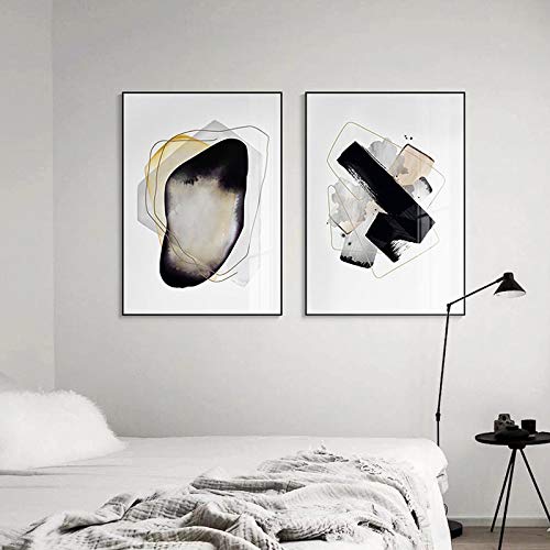 Art prints moderne géométrique jaune en toile 50x75cm lot de 2