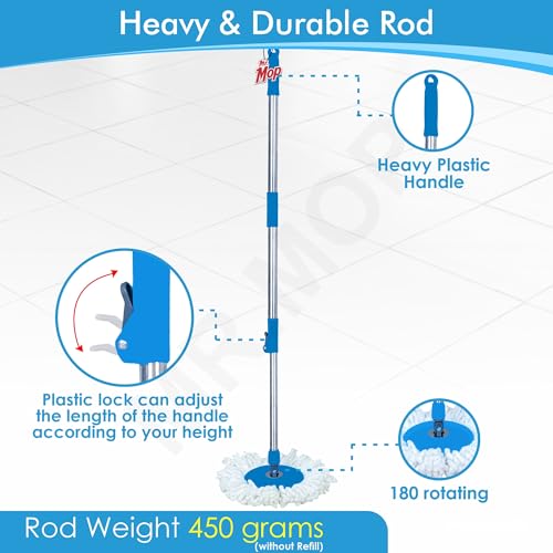 Image of Mr.Mop 360 Degree Round Spin Bucket Mop for Floor Cleaning with Rod Stick and 2 Microfiber Refill | Magic Pocha Set (Blue (Steel Jali))