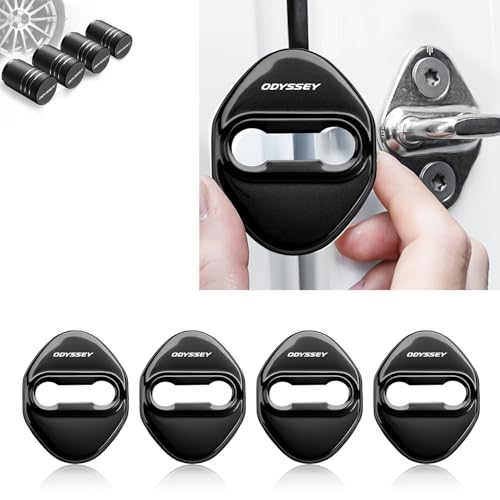オデッセイ 専用 ドアストライカーカバー ドアロックカバー 新型 ODYSSEY オデッセイ rc5 rc4 カスタム 内装パーツ アクセサリー 高級鏡面ステンレス製 独創 改良式 ドア保護 4個セット, 贈り物: タイヤ バルブキャップ (ブラック, O