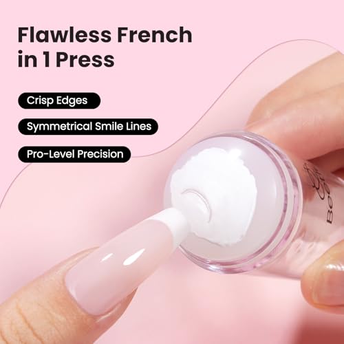 Image of Beetles French Tip Tool Nail Stamp 6Pcs Silicone French Tips Stamp Kit with Replacement Stamper Heads and Scrapers Silicone Nail Art Printing Stuff for Home DIY Salon Manicure Tools Gifts for Girls