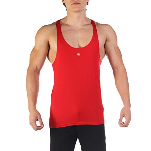 Jed North - Camiseta de tirantes para gimnasio con espalda cruzada, Hombre, UKTANK007RED_XL, rojo, extra-large