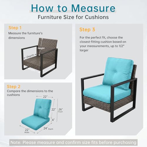 Image of Luxury 4 inch Thick Outdoor Cushion Set of 4 - 22x24 Patio Furniture Cushions with 28D High-Density Foam, Water-Resistant & Fade-Resistant Fabric, Removable Covers for Patio Furniture Sofa - Turquoise