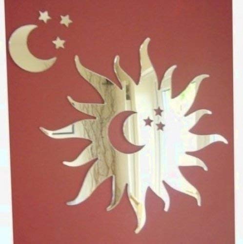 Sendmeamirror Sun Mirror with Moon and Stars 12cm x 12cm, Red, 15L x 15W cm