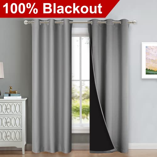 Image of NICETOWN Blackout Curtains 80 inches Long, Full Light Blocking Drapes with Black Liner for Nursery, Thermal Insulated Draperies for Hall, Villa (Silver Grey, 2 Pieces, 42 inch Wide Each Panel)