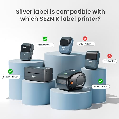 Image of Seznik Silver Waterproof, Non-Tearable, Sticky Thermal Lables, Label Roll, 2 inch Adhesive Thermal Labels for Label Printers (50mmx30mm - 1250 Lables)