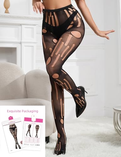 Fishnet Stockings for Women Ripped Tights Plus Size Sexy High Waist Pantyhose Black XS-5XL4