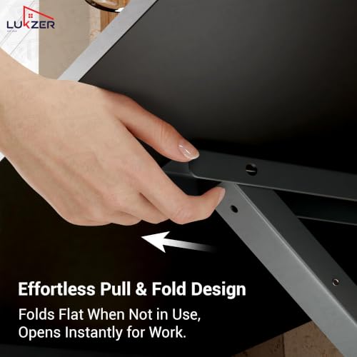 Image of Lukzer Foldable Wall Mounted Table (MT-001, Black) | Space-Saving Floating Study Desk for Home, Office & Kitchen | Engineered Wood Top with Metal Frame | Multipurpose Laptop Desk (120x40 cm)