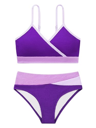 Image of Girl's 2 Piece Swimsuit Solid Spaghetti Strap Bikini Sets Beach Bathing Suit Swimwear for Teen Girls