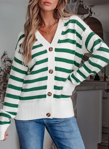 EVALESS Womens Striped Cardigan Sweaters Long Sleeve V Neck Lightweight Open Front Button Down Knit Cardigans2