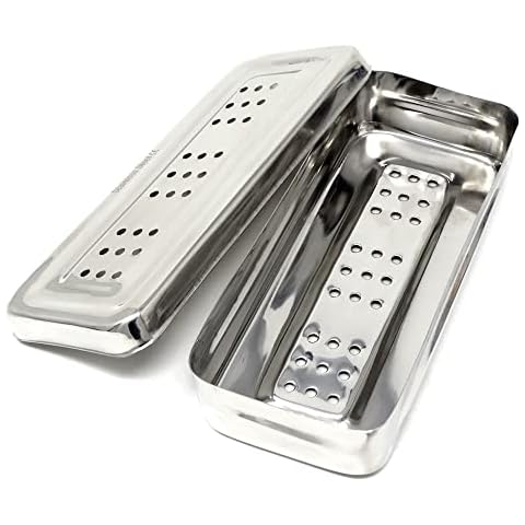 HIGH TECH INSTRUMENTS Stainless Steel Instrument Box with Lid Tray Organizer For Storage and Sterilization Surgical Lab Instrument Supplies Multipurpose Perforated Container (6.75L x 3W x 1.25H) Cover